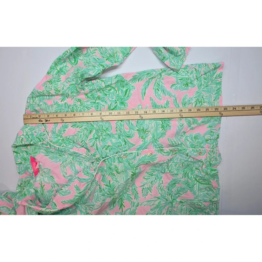 Lilly Pulitzer Pajama Set Pink Green Palm Print Long Sleeve Top Pants Small